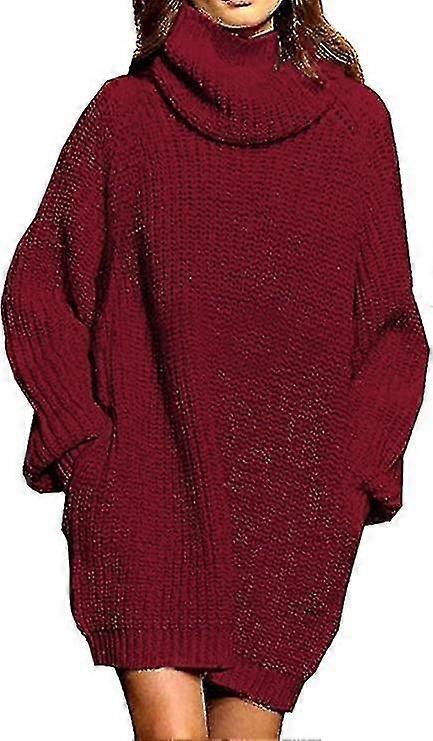 Damen Langarmiges Strickpulloverkleid mit Polokragen
