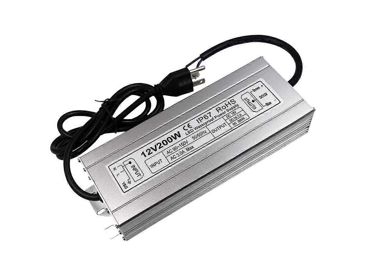 LED Power Supply 200W High-powerTransformer Waterproof IP67 12V DC Driver Adapter for Outdoor Use