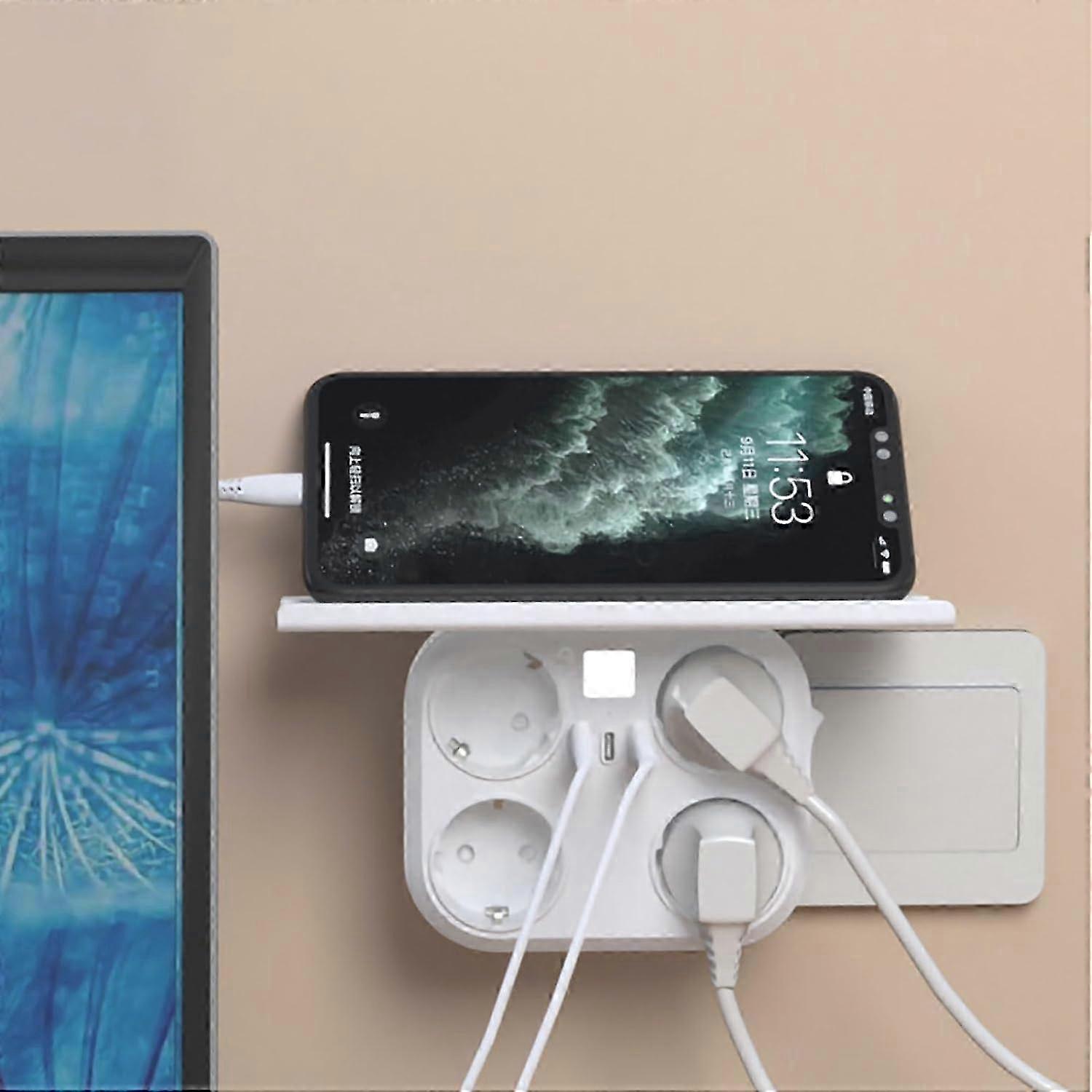 Wall Conversion Socket 15a 220v Built-in EU Standard Adapter 4 Jack 2 USB 1 Type-c White Power Plug Adapter