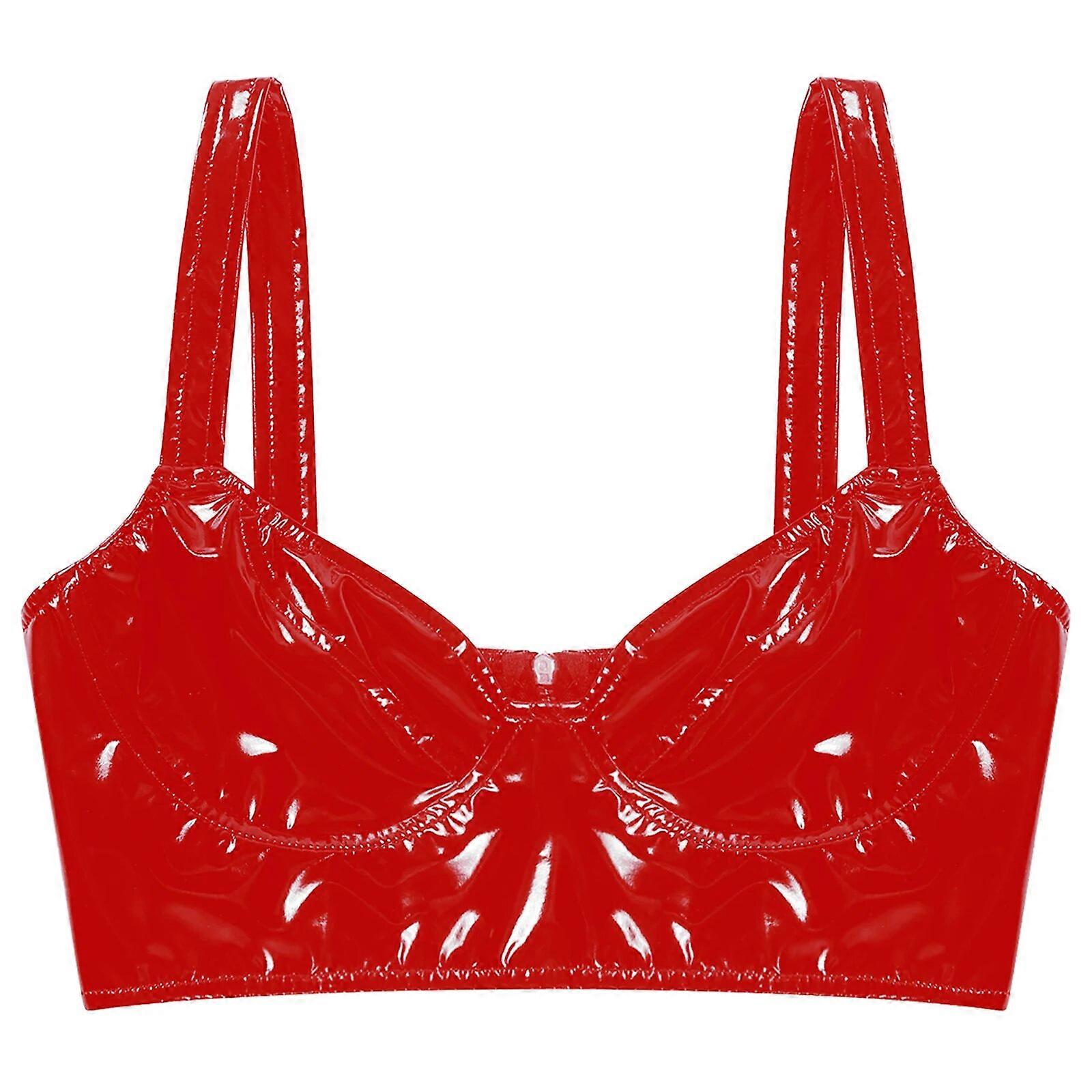 Freebily Women's Wetlook PVC Leather Camisole Crop Top - Sleeveless, Wide Straps, Back Zipper