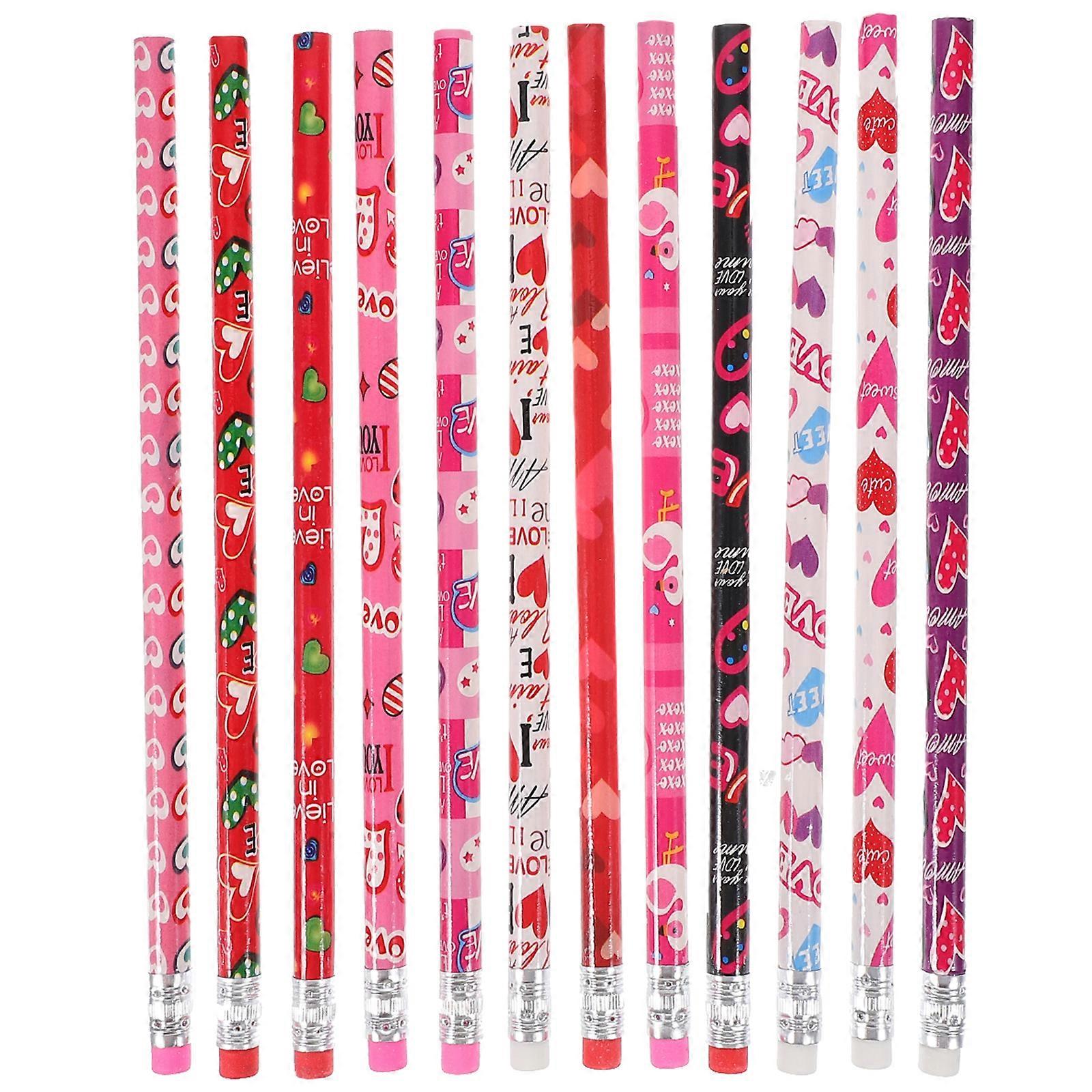 48pcs Lápices de Patrón de Corazón Lápices de Madera Lápices Lápices con Punta de Borrador (Estilo Mixto)
