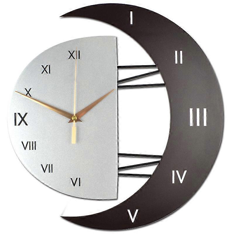 Silent Wall Pendulum Creative Moon Shaped Frame Quartz Wall Clock, Modern Pendulum Clock Wall Clock Home Decor For Living(1Pcs, Silver)