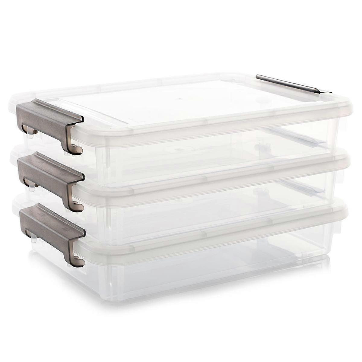 3 PCS Plastic Storage Bins with Latching Lids Portable Project Case Clear File Box Stackable Storage