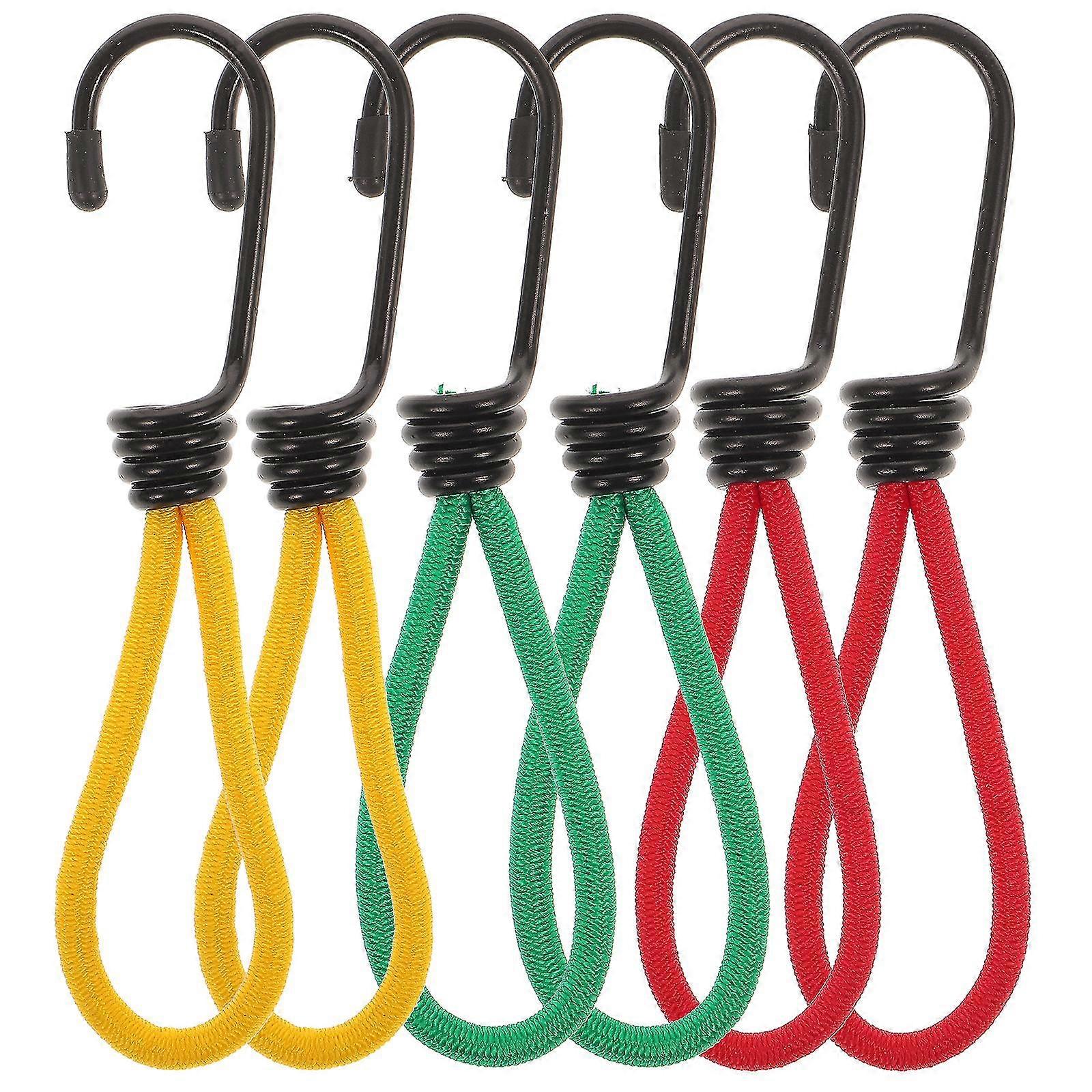 6pcs Camping Tent Fixed Cord With Hook Elastic Tent Elastic Rope Buckle Hook