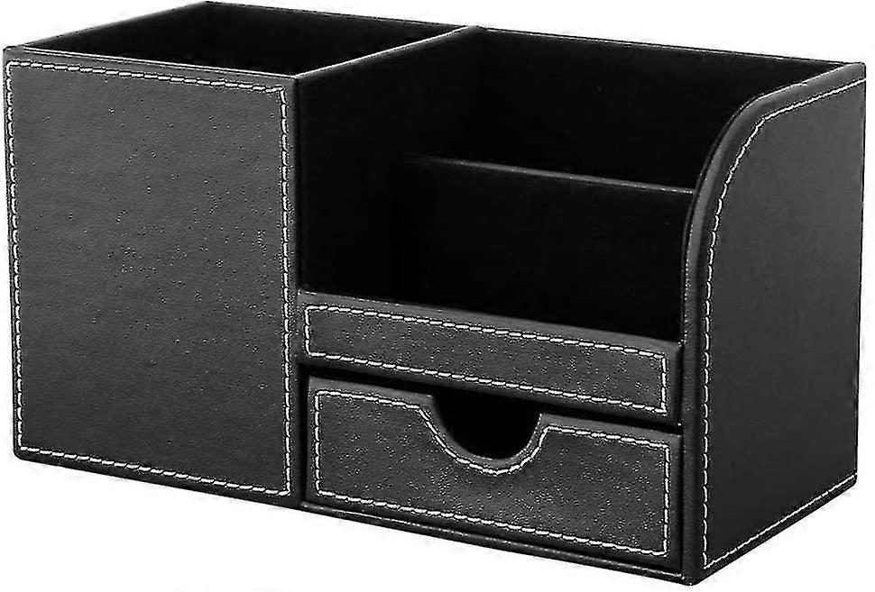 Office Desk Organizer Storage System 4 Storage Compartments Pu Leather Pen Box