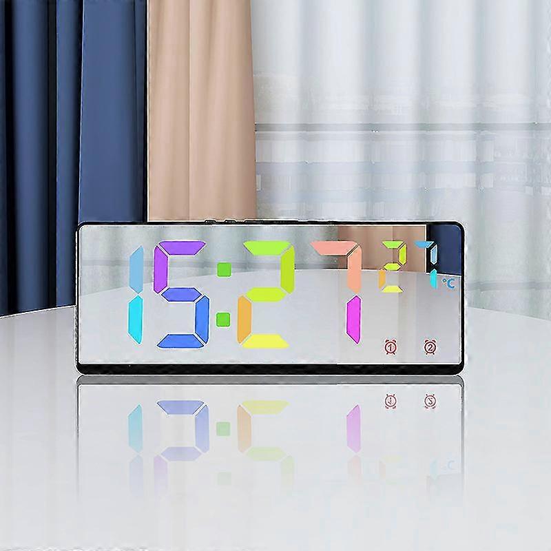 Voice Control Mirror Alarm Clock Digital Temperature Dual Alarm Snooze Desktop Table Clock Night Mode 12/24h Led Clock Watch