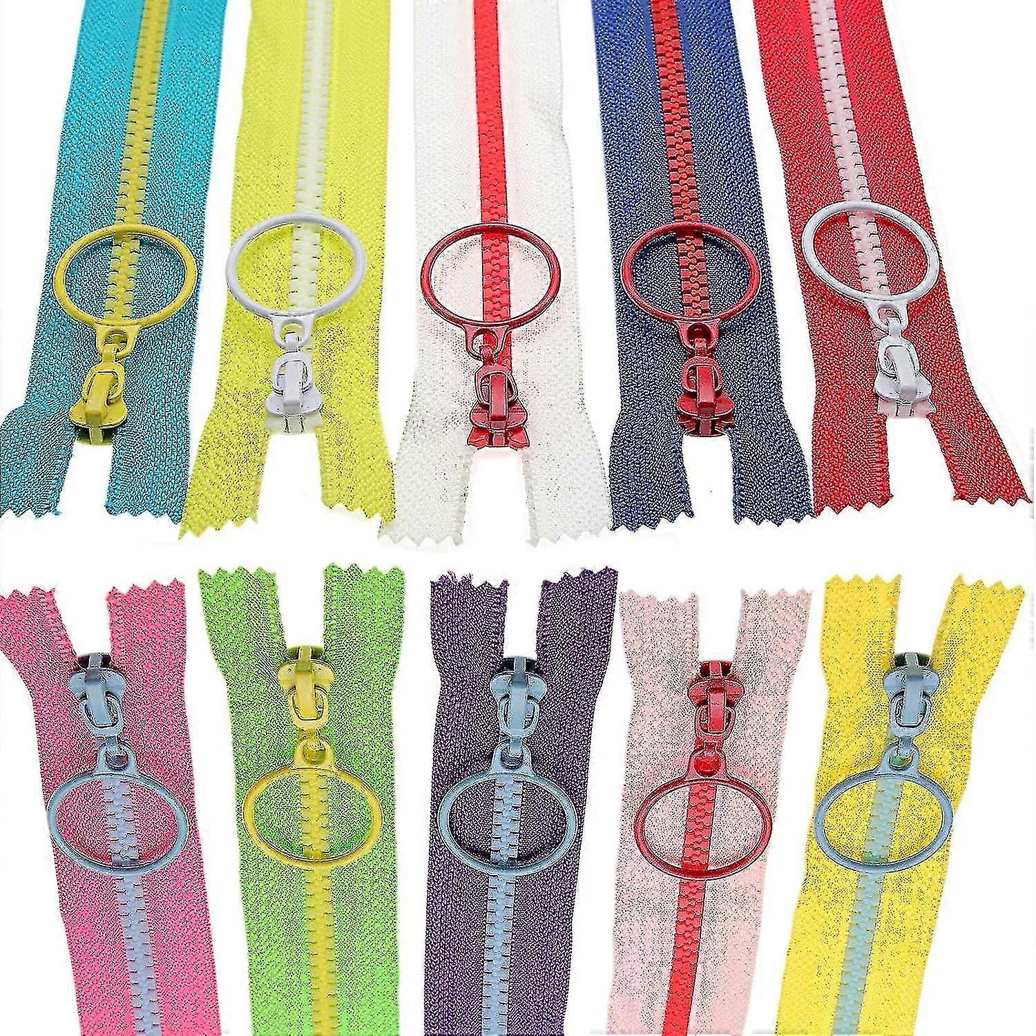 #5 Plastic Zippers With Lifting Ring Pull,10 Pcs 12 Inch (30cm),closed End Resin Zippers,10 Color Mixed Zipper Tape And Pulls,for Diy Sewing Crafts Ba