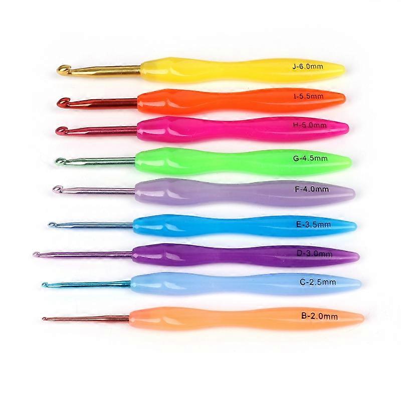  9pcs Mango de plástico ganchillo de aluminio ganchillo Agujas de tejer Kit Multicolor