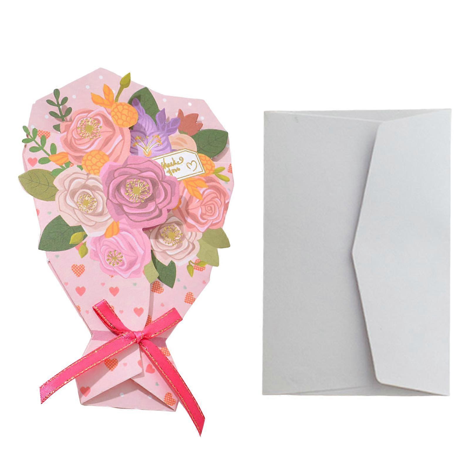 1 Set Greeting Card Foldable DIY Handwriting Paper Art 3D Folding Flower Mother's Day Card with Envelope for Present