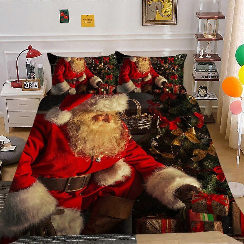 a1010 Lakan Julklappar Träd Jultomten Snötäcke Påslakan Set Hemtextilier3-delat sängkläder (1 påslakan + 2 kudde shams) TM1010