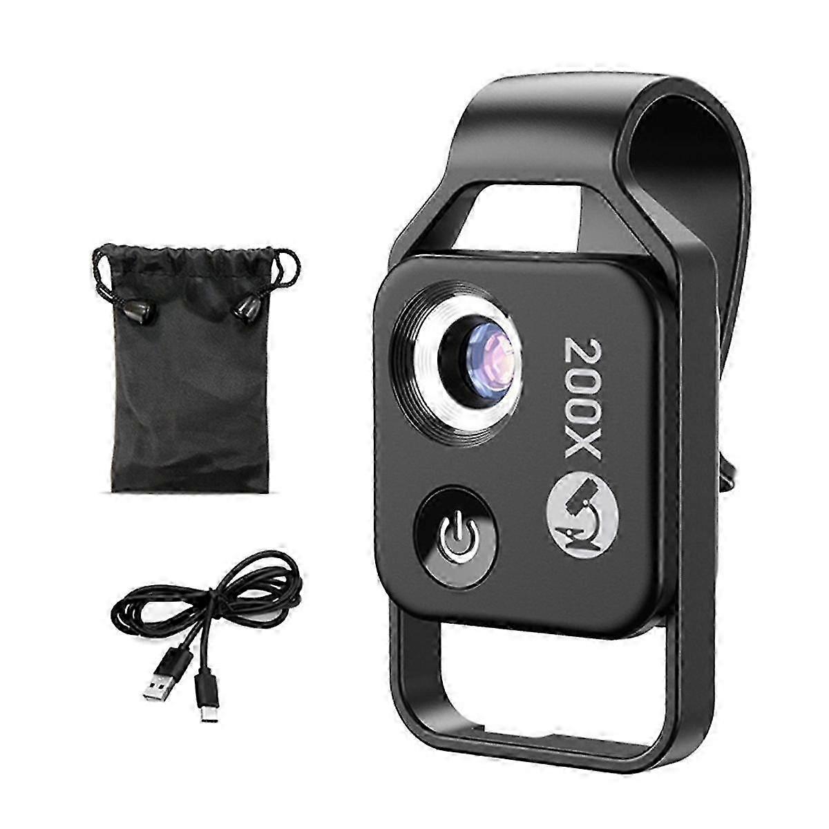 200X Magnification Microscope Lens with CPL Mobile LED Light Micro-Pocket Macro Lens compatible with Ios Android All Smartphones B