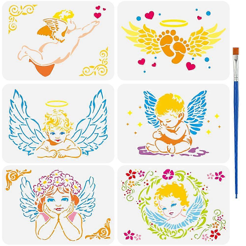 1Set 6Pcs 6 Styles PET Hollow Out Drawing Painting Stencils for DIY Scrapbook Photo Album Universe Pattern Angel & Fairy 297x210mm 1pc/style