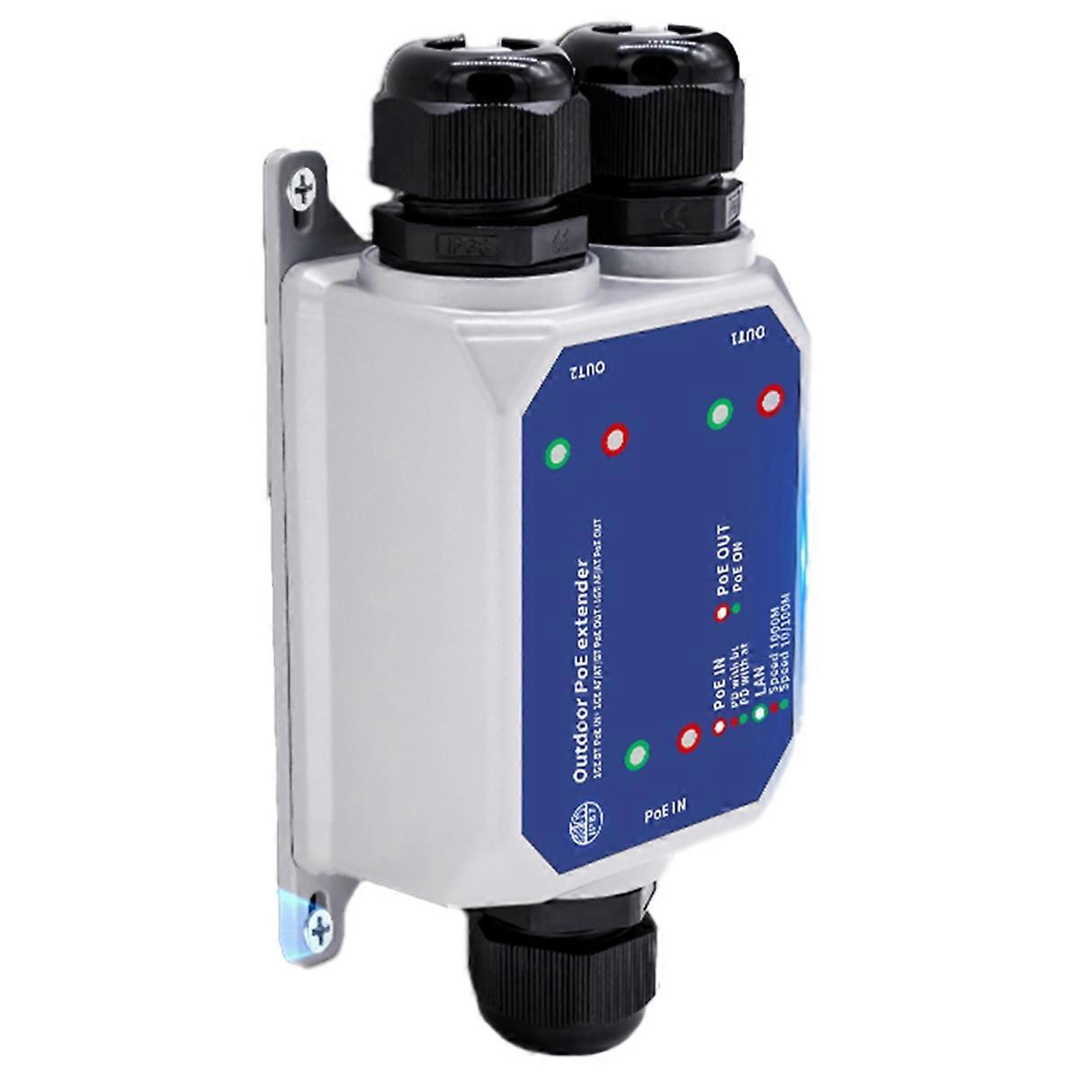 3 Port Gigabit PoE Extender Outdoor IP67 Waterproof 1 to 2 1000M POE Repeater IEEE802.3af/At/Bt Plu