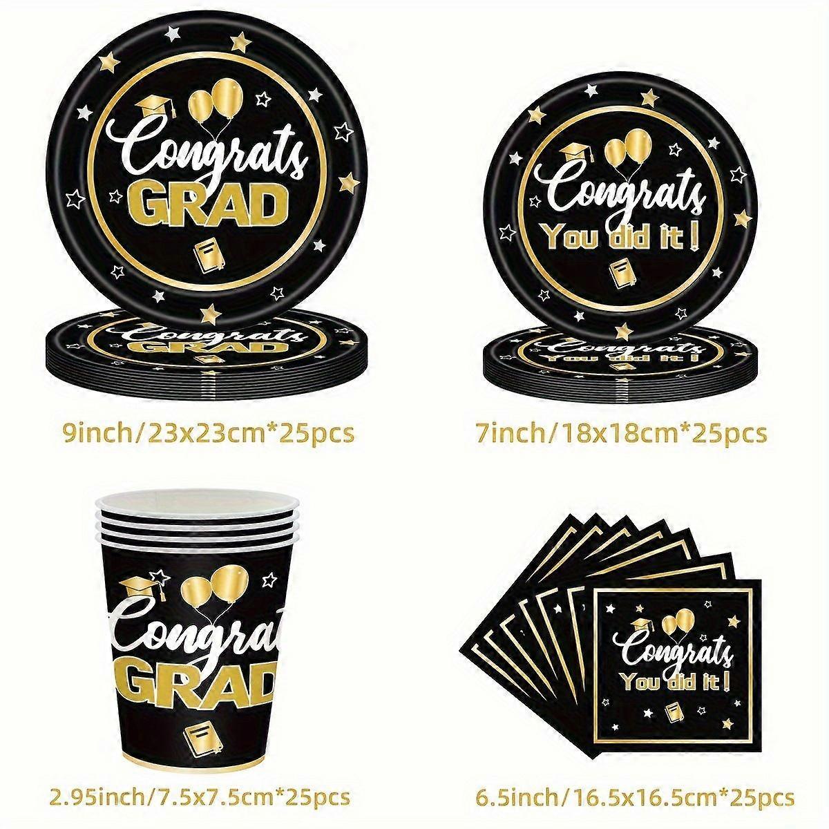黒と金の卒業シーズンのテーマ要素パーティーフェスティバル使い捨て食器紙皿ペーパータオル紙コップ