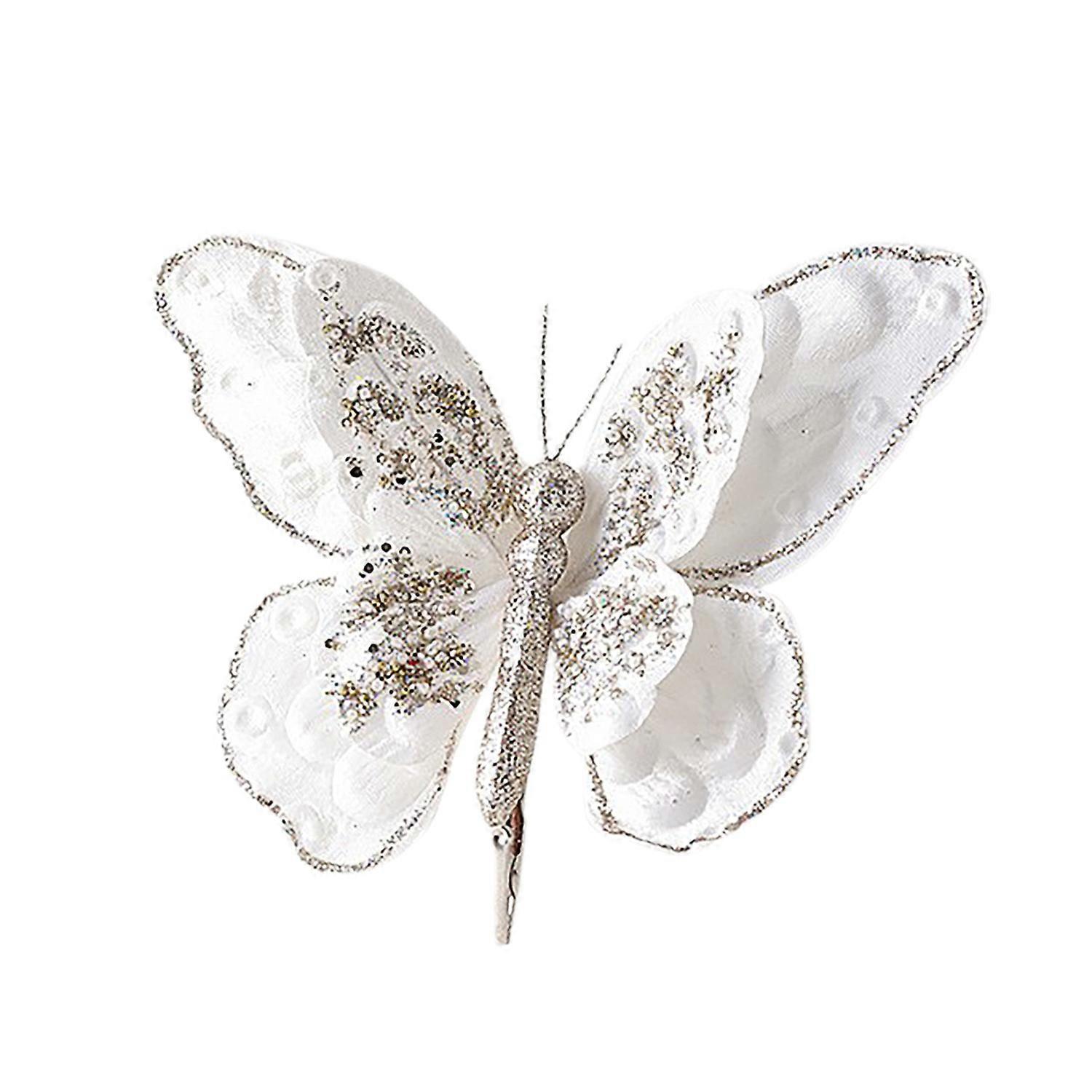 [安德在线](HY2107-白色) 仿真双层蝴蝶圣诞花圣诞节圣诞树高档装饰品挂件DIY配件