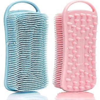 Exfoliating Silicone Body Scrubber 2 Pack, Scalp Massager, 2 in 1 Bath and Shampoo Brush, Shower Scrubber for Body, Soft Silicone Loofah for Men Women