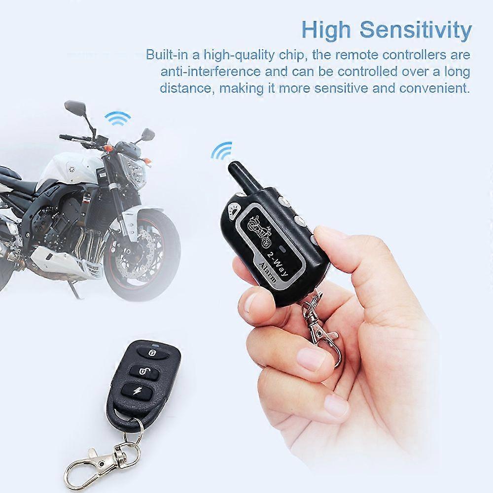 Motorcycle Anti~Theft Alarm System 2~Way Wireless Remote Engine Starter Stop Lock/Unlock Controller 12V with Adjustable Sensitivity 125dB Horn 2 Remot