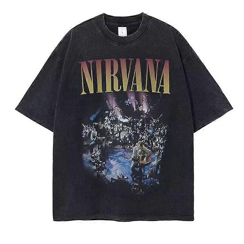 Erkekler ve kadınlar için Nirvana band rock Cobain retro batik T-shirt