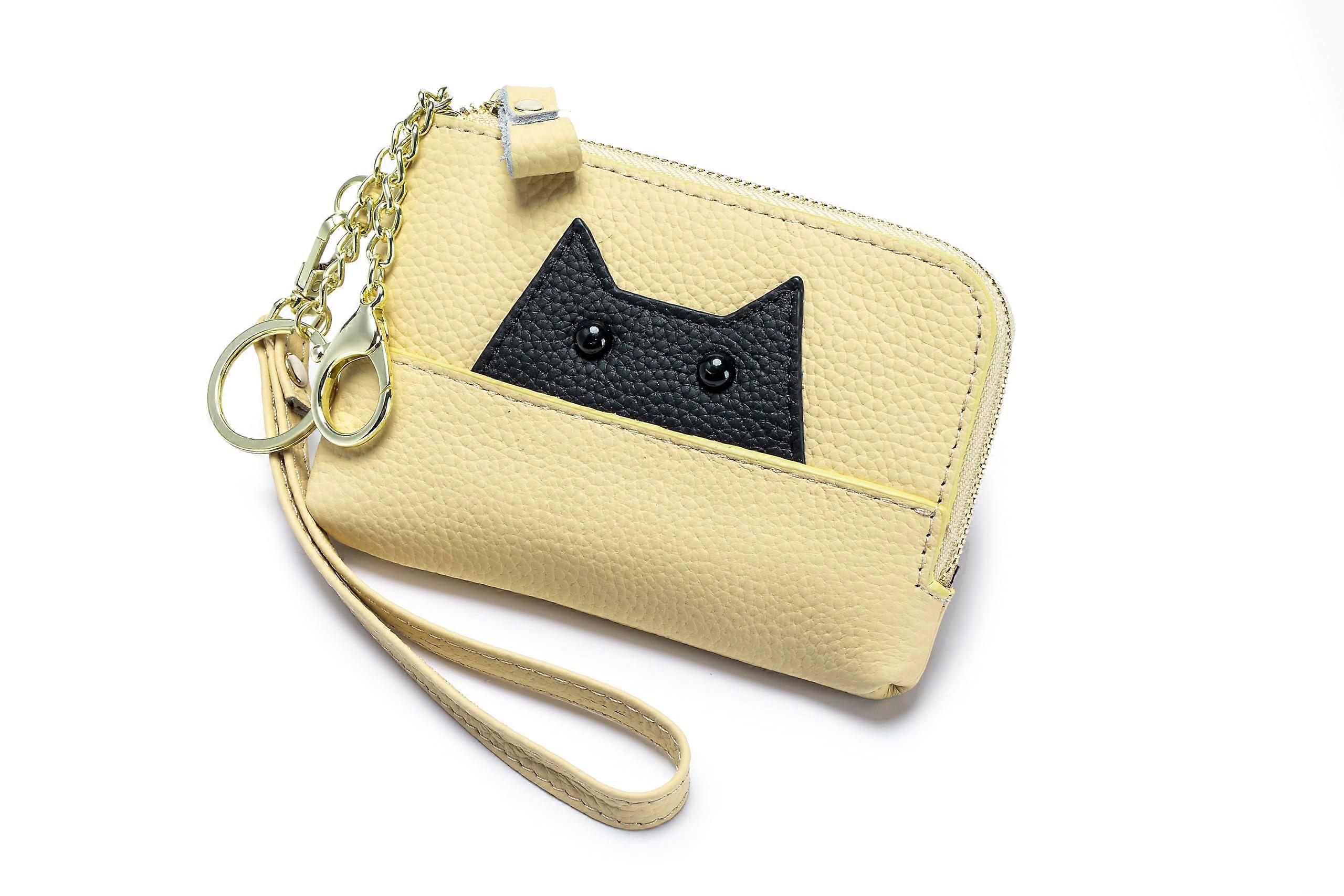 Cute Leather Coin Purse with Keychain for Women, Small Compact Wallet, RFID-Blocking, Multi-Color Options