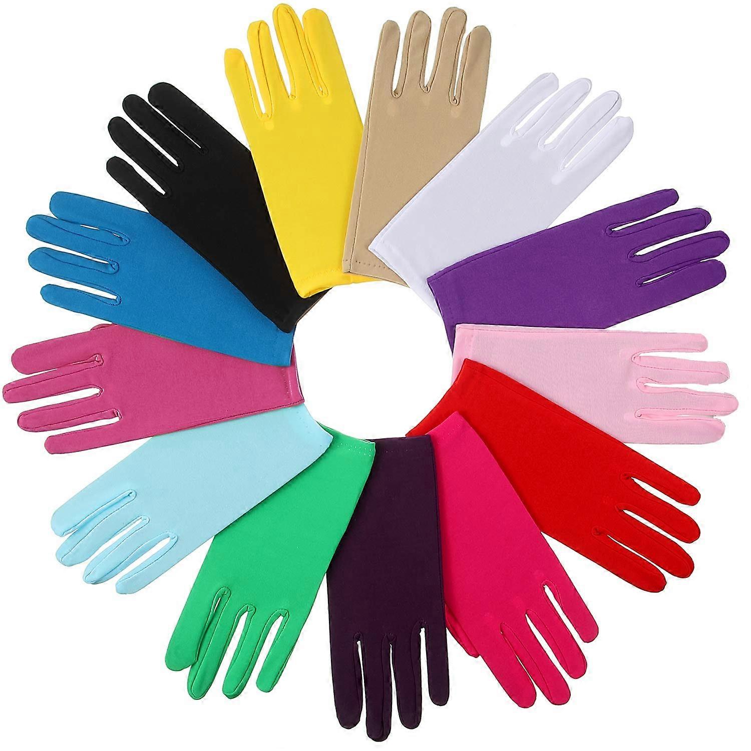 13-Pair Satin Opera Gloves - Wrist-Length, Elegant Accessories for Halloween Costumes and Party Outfits