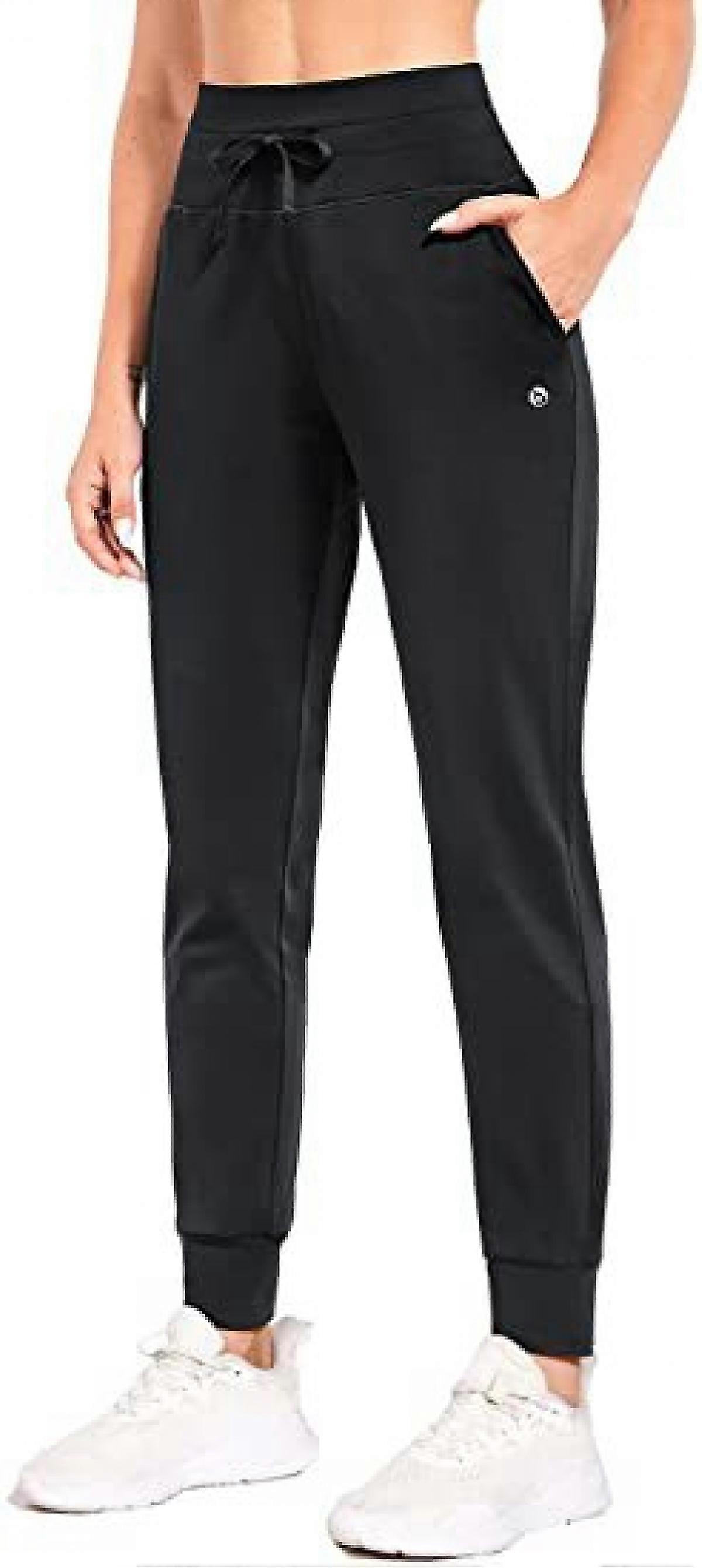 Pantalon doublé en polaire pour femmes Pantalons de survêtement résistants à l'eau Pantalon de jogging thermique taille haute Poches de randonnée de course d'hiverNoirPetit