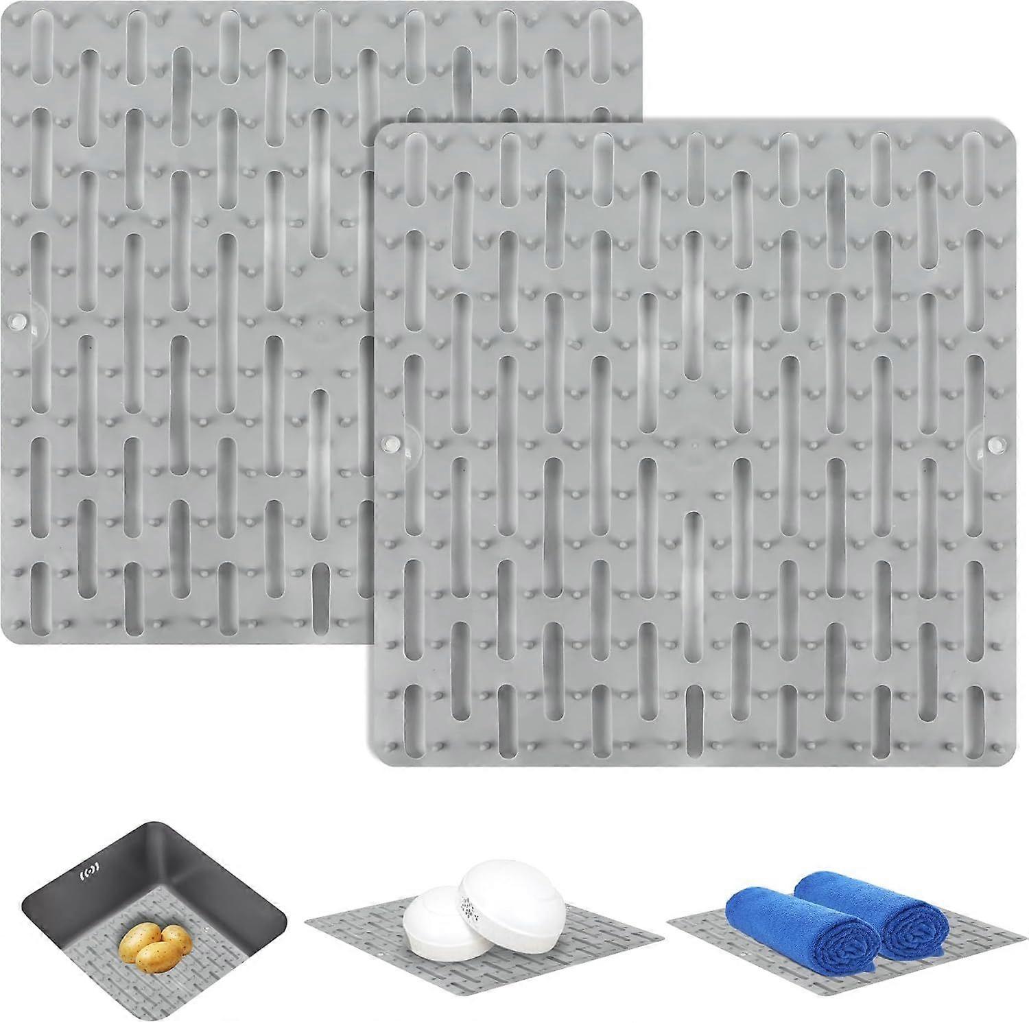 Pack Sink Protector with Suction Cups, Multifunctional Non-Slip Sink Mat for Sink Protection and Dish Drainers