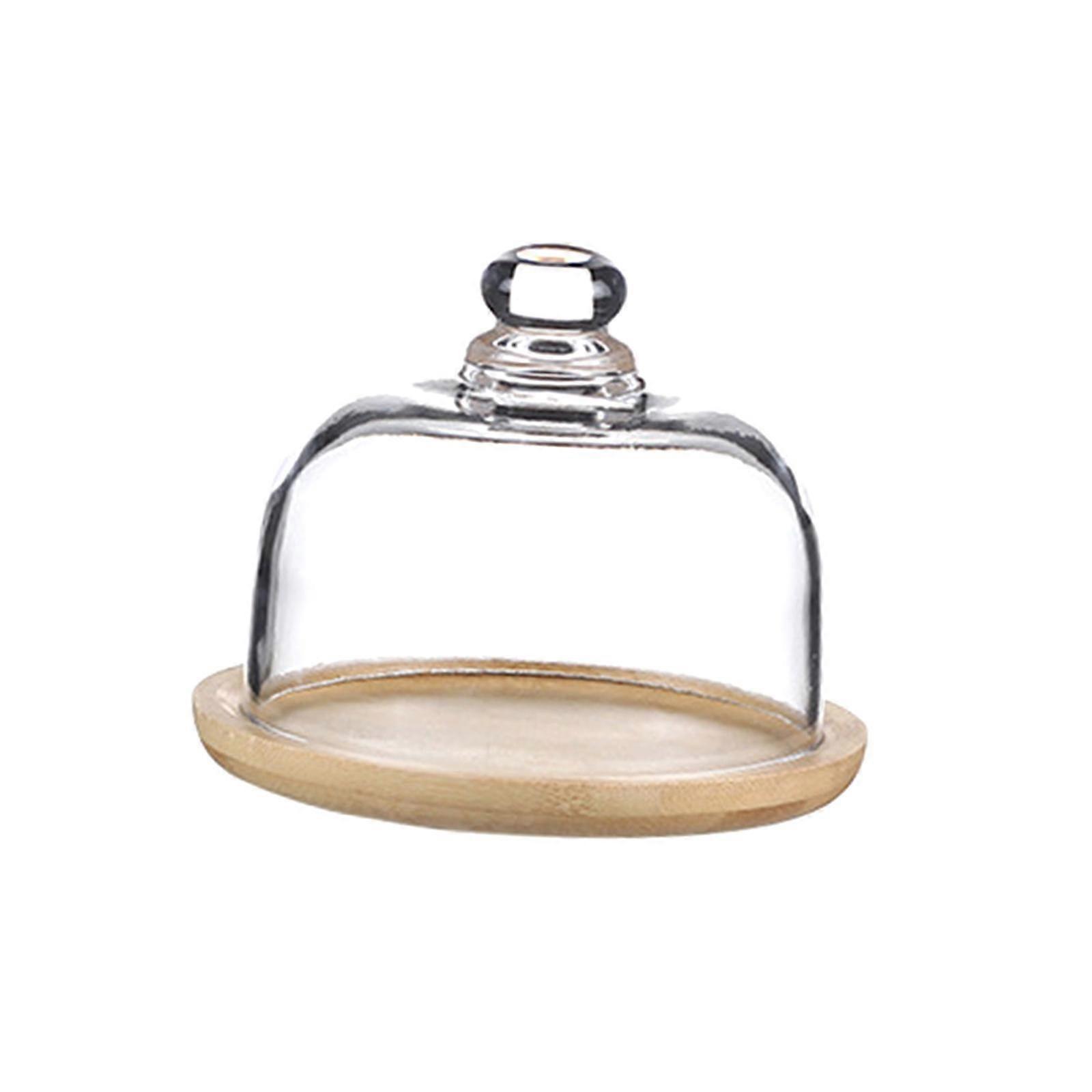 Bamboo Cake Stand with Dome, Serving Tray, Multifunctional Cake Diaplay Plate