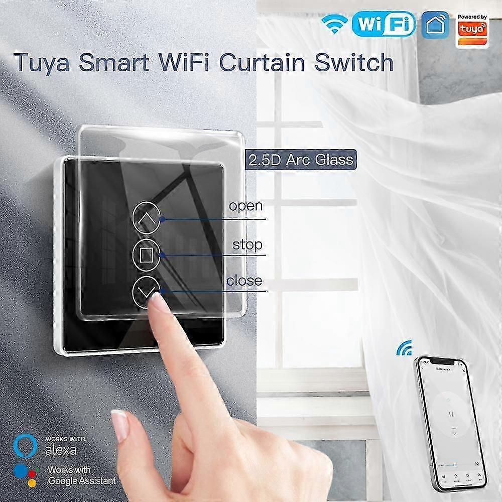 WiFi RF433 Tuya Smart Curtain Switch 2.5D Arc Glass Touch Panel For Roller