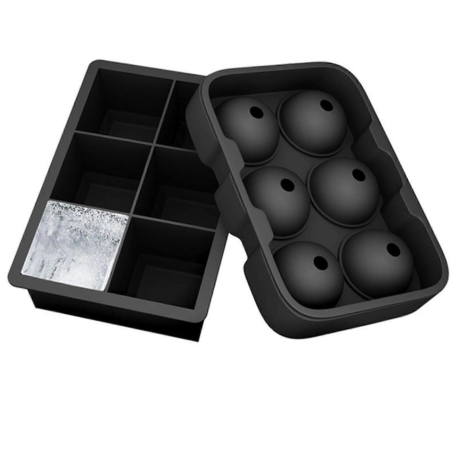 Ice Cube Tray 6 Grids Easy Release Silicone Square and Round with Lid Ice Cube Maker Mold for Freezer,Black