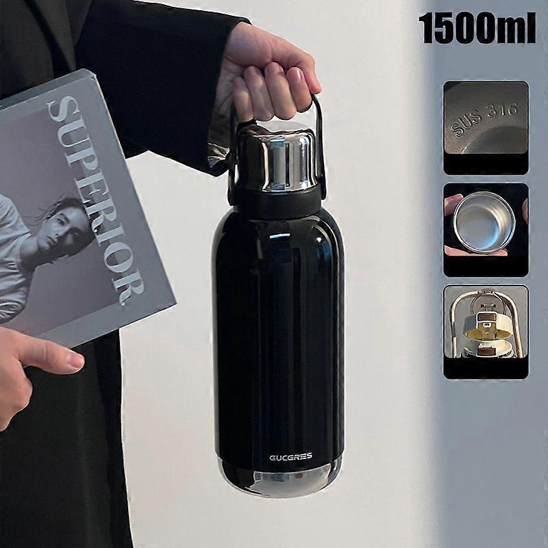 Water Bottle Insulated,50oz Large Stainless Steel Thermos Water Bottles-Black