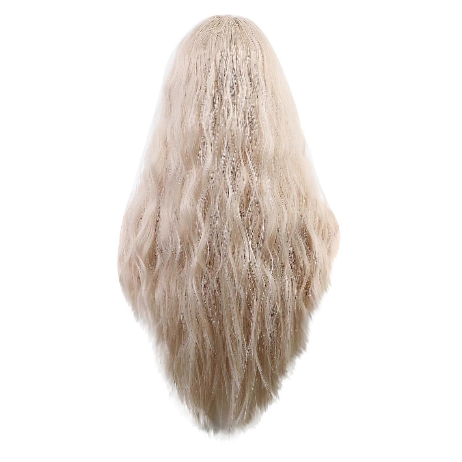65cm High Temperature Silk Wig Without Bangs Long Curly Light Gold With Rose Net
