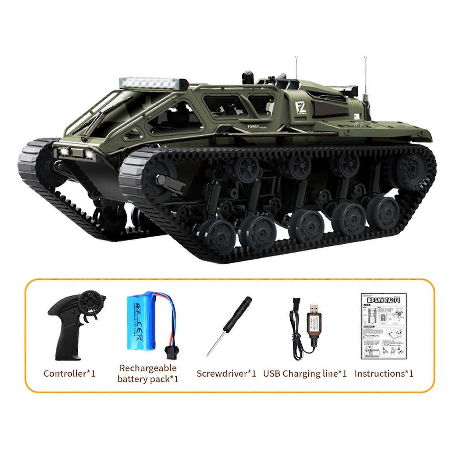 Remote Control Tank, 2.4GHz All Terrain 360° Rotating Toy Vehicle with Lights, Rechargeable Tracked