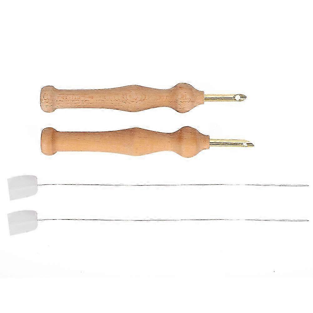 Portable Punch Needle Knitting Embroidery Pen Wooden Handle with Threader for Sewing Felting DIY Craft