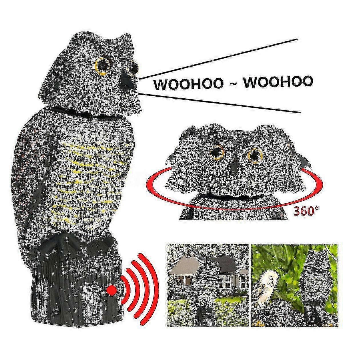 Realistic Birdcage Plastic Owl Scarecrow with Rotating Head and Sound - Effective Pest Control Solution-2025