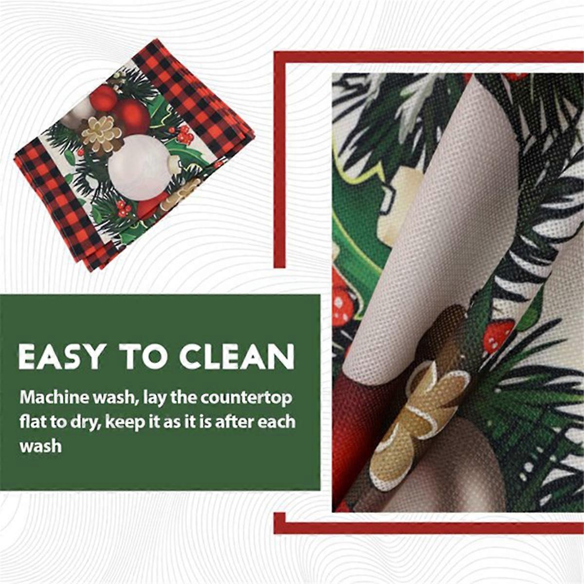 2PCS Christmas Table Linen Table Runner Check Plaid Xmas Decoration
