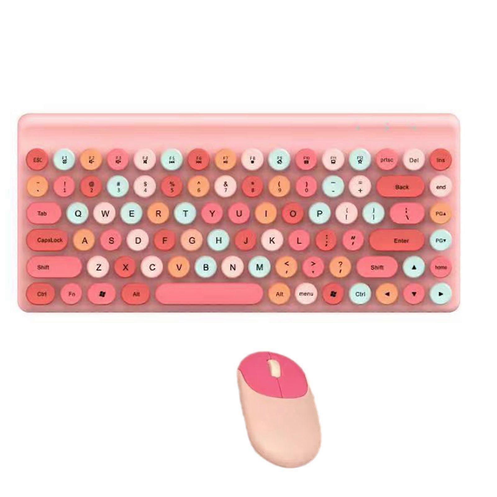 Wireless Keyboard Mouse Combo 2.4G Colorful Typewriter with 86 Round Keycap
