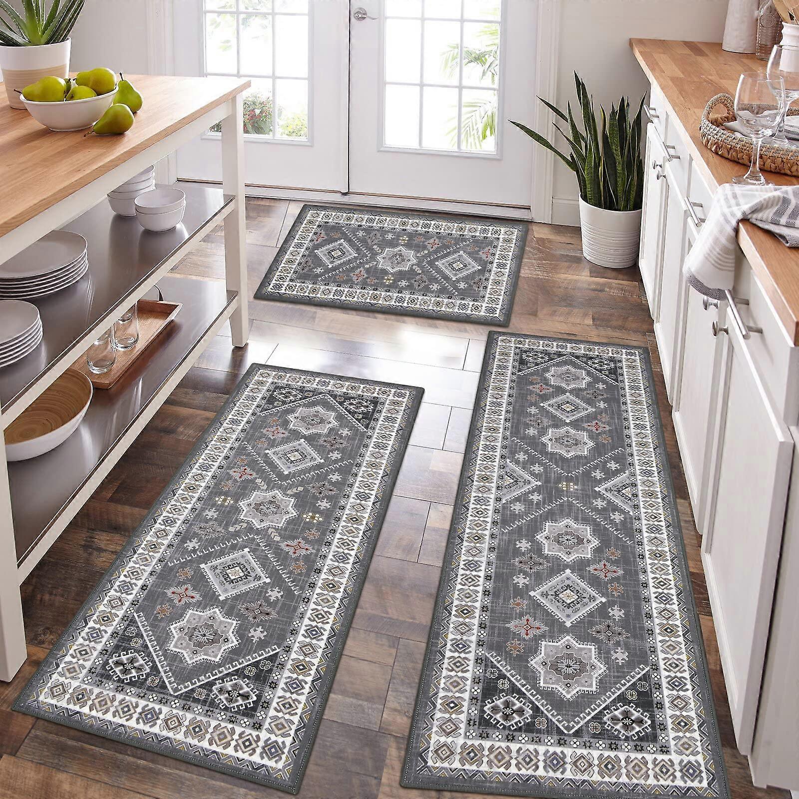 3 Piece Bohemian Kitchen Rug Set for Kitchen Floors, Thickened