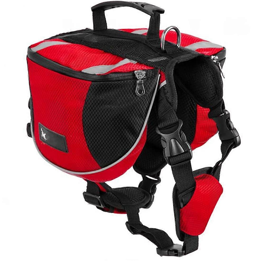 Harnasi Dog Saddle Bag Backpack, Adjustable Large Jacket for Travel, Hiking, Reflective Training with Handle (Red, Large Dog 28 kg - 40 kg)
