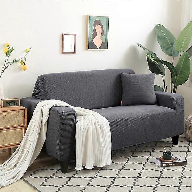 L Shaped Jacquard Sofa Cover For Living Room Elastic Thick Corn Fleece Couch Protector Solid Color Settee Covers 1 /2 /3 /4 Seaters