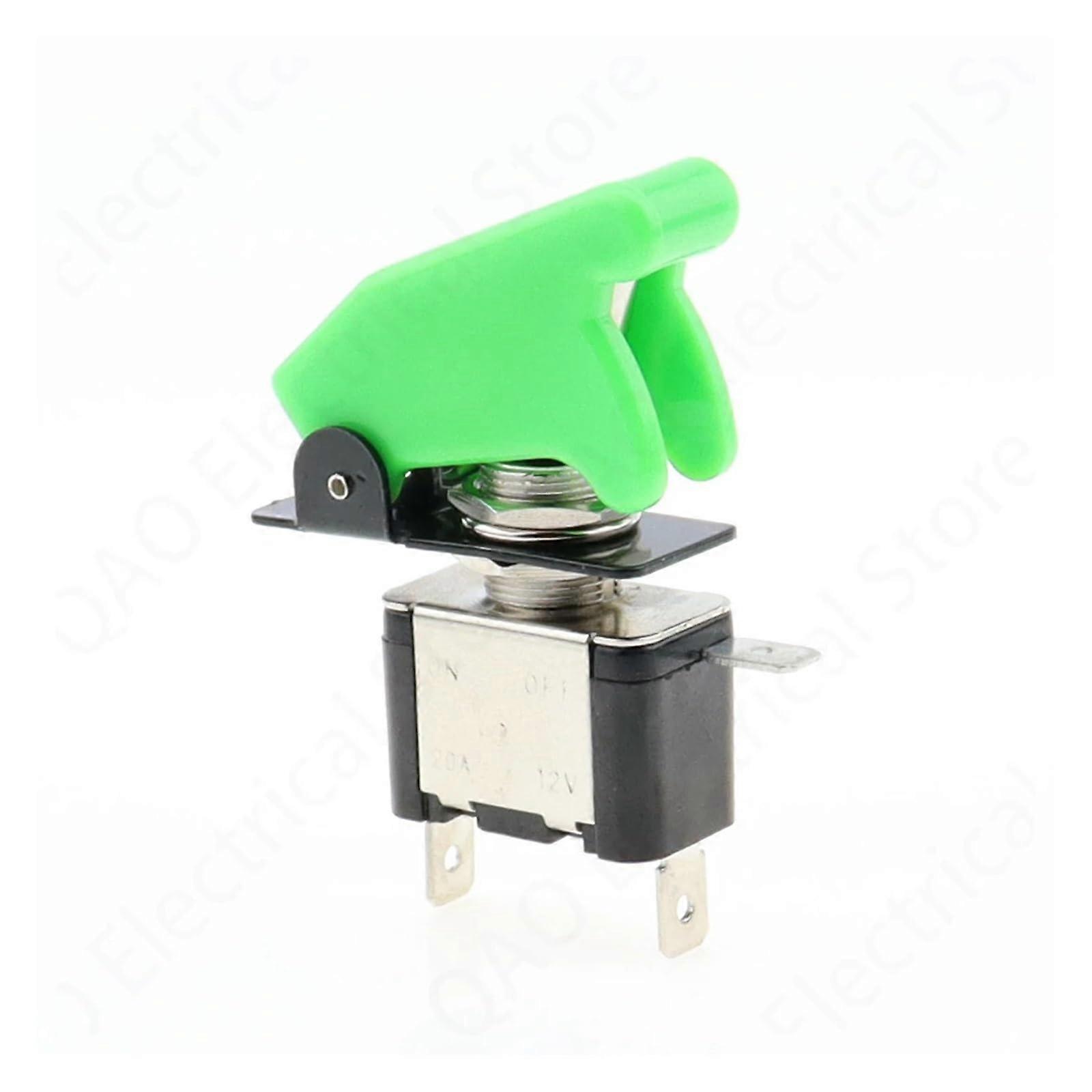 ASW-07D Auto Car Boat Truck Illuminated Led Toggle Switch with Aircraft Flip Up Cover Guard Green 12V20A