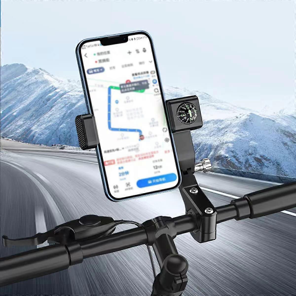 Bicycle Motorcycle Power Tool Scooter Handlebar Compass Mount Phone Holder for 4-6 Inch Devices, Durable and Adjustable