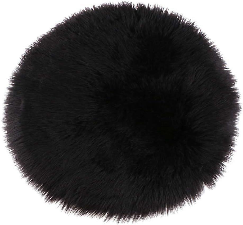 Wool Carpet Plush Carpet Suitable for Bedside Sofa Balcony (Black Diameter 30cm)
