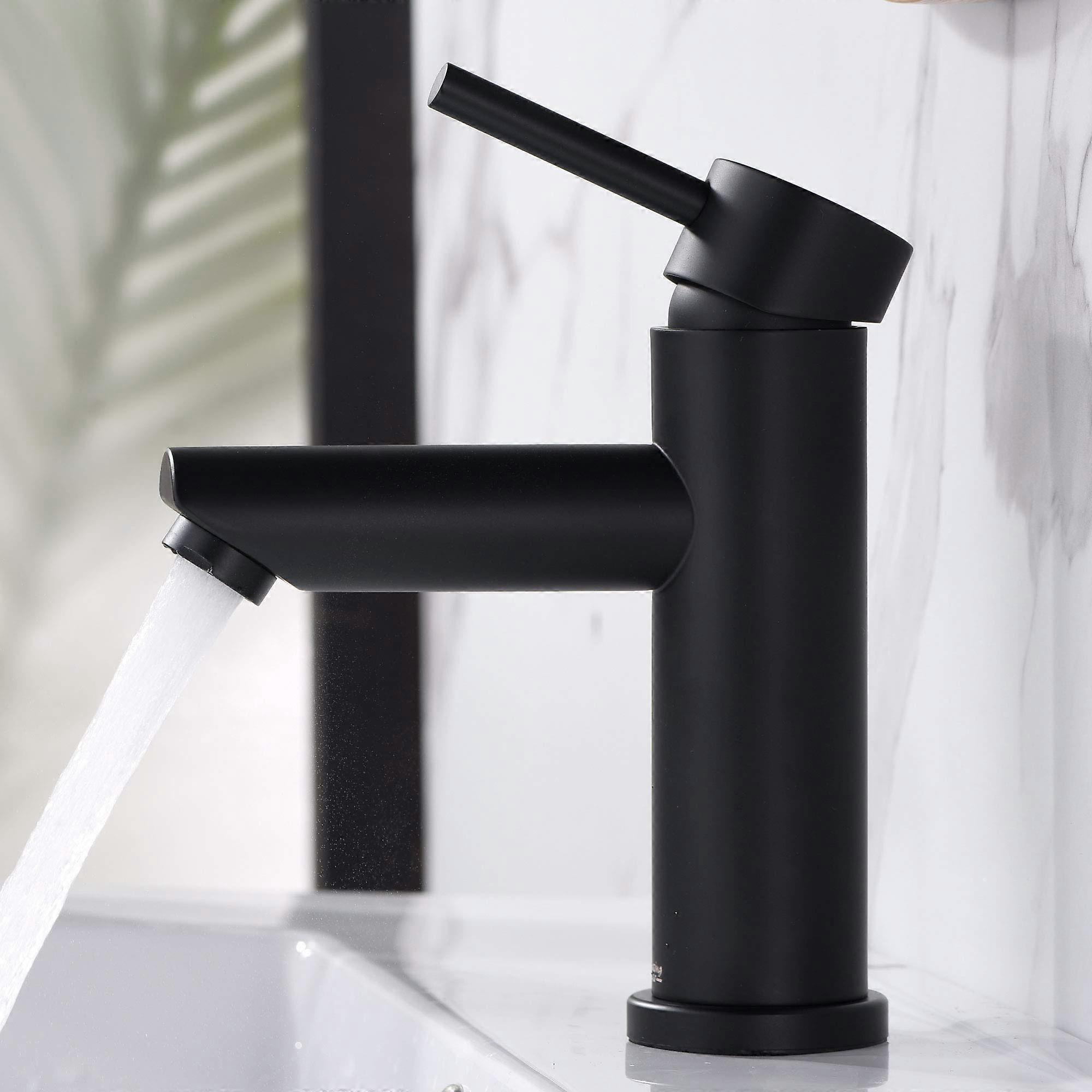 Single Hole Bathroom Faucet Matte Black Stainless Steel Single Handle Sink Mixer Tap 1.2 GPM, Deck Plate Not Included