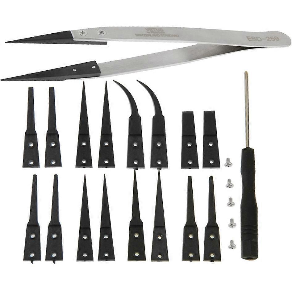 9 in 1 Replaceable Anti-Static Tweezers with Cross Screwdriver