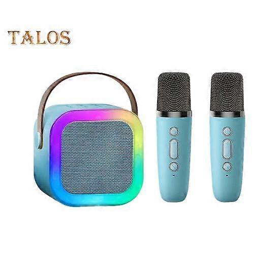 Mini Karaoke Machine with 2 Wireless Microphones Voice Changer Stereo Sound Portable Bluetooth-compatible Portable Speaker with Light