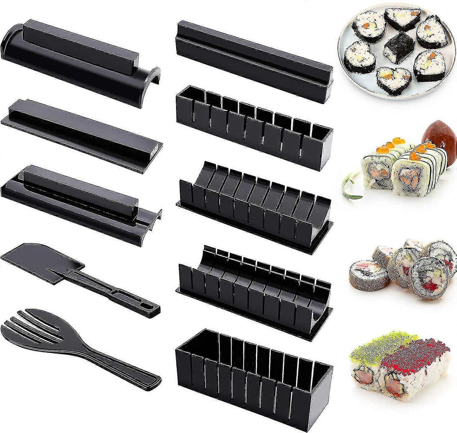 Sushi Making Kit For Beginners 10 Pieces Plastic Sushi Maker Tool Complete With 8 Sushi Rice Roll Mold Molds Fork Spatula Diy Home Sushi Tool