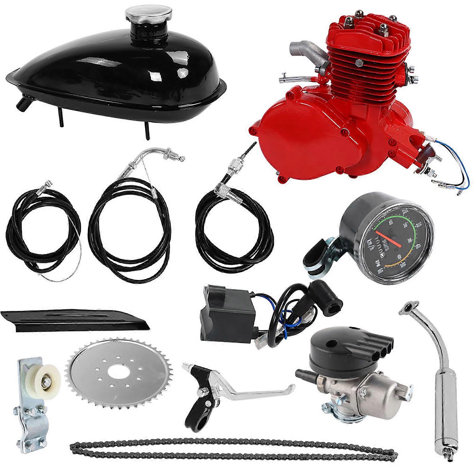 Bike Motor Kit Set 80CC Bike Motorized Bicycle 2‑Stroke Cycle Petrol Gas Engine Motor Kit Set Speedometer