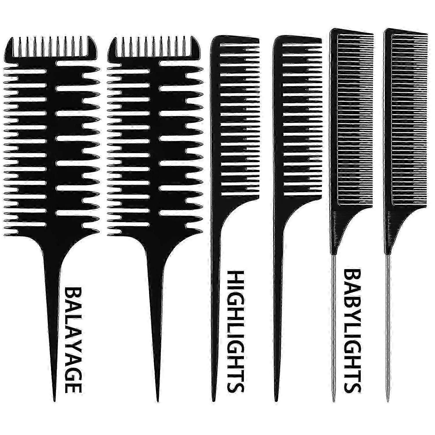 Highlighting Foiling Comb 6 Pieces Rat Tail Hair Dyeing Combs Compatible With Highlights