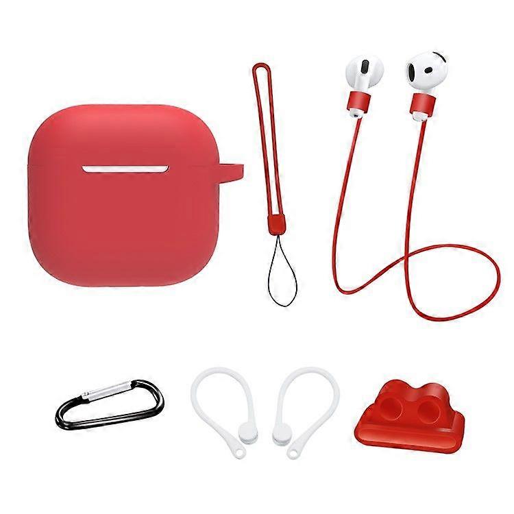 Silicone Case for AirPods 4, 6 in 1 with Carrying Strap + Earphone Holder + Ear Hooks + Neck Strap + Keychain