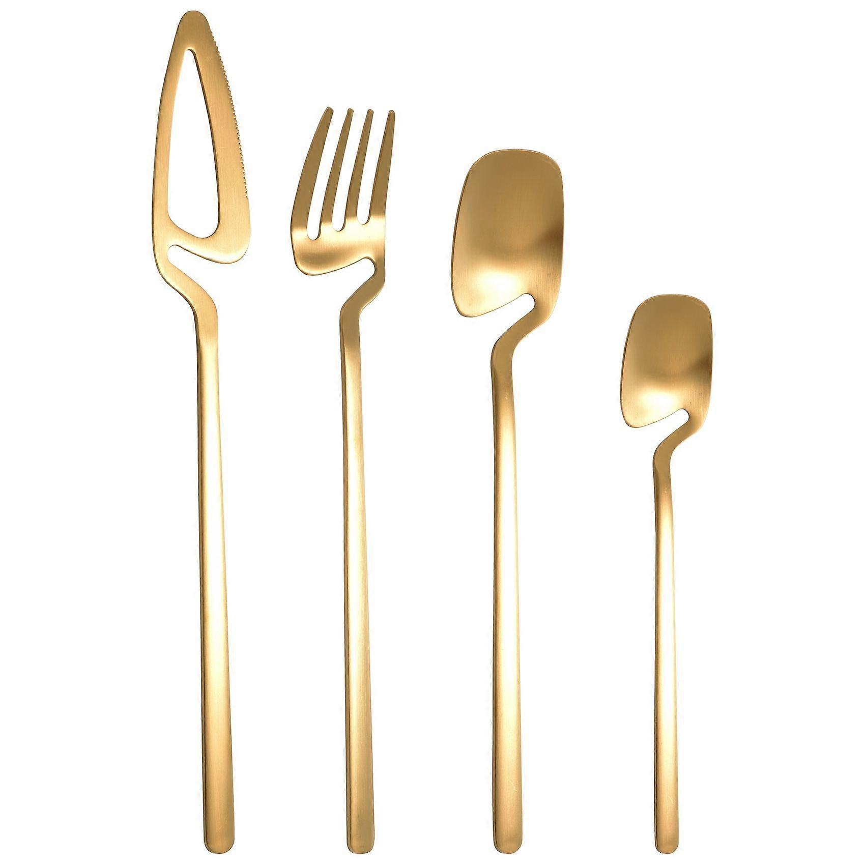 Matte Cutlery Set,Stainless Steel Dinner Tableware,Flatware Set,Knife Fork Spoon Dinnerware Set Party Set(Gold,4 PCS)